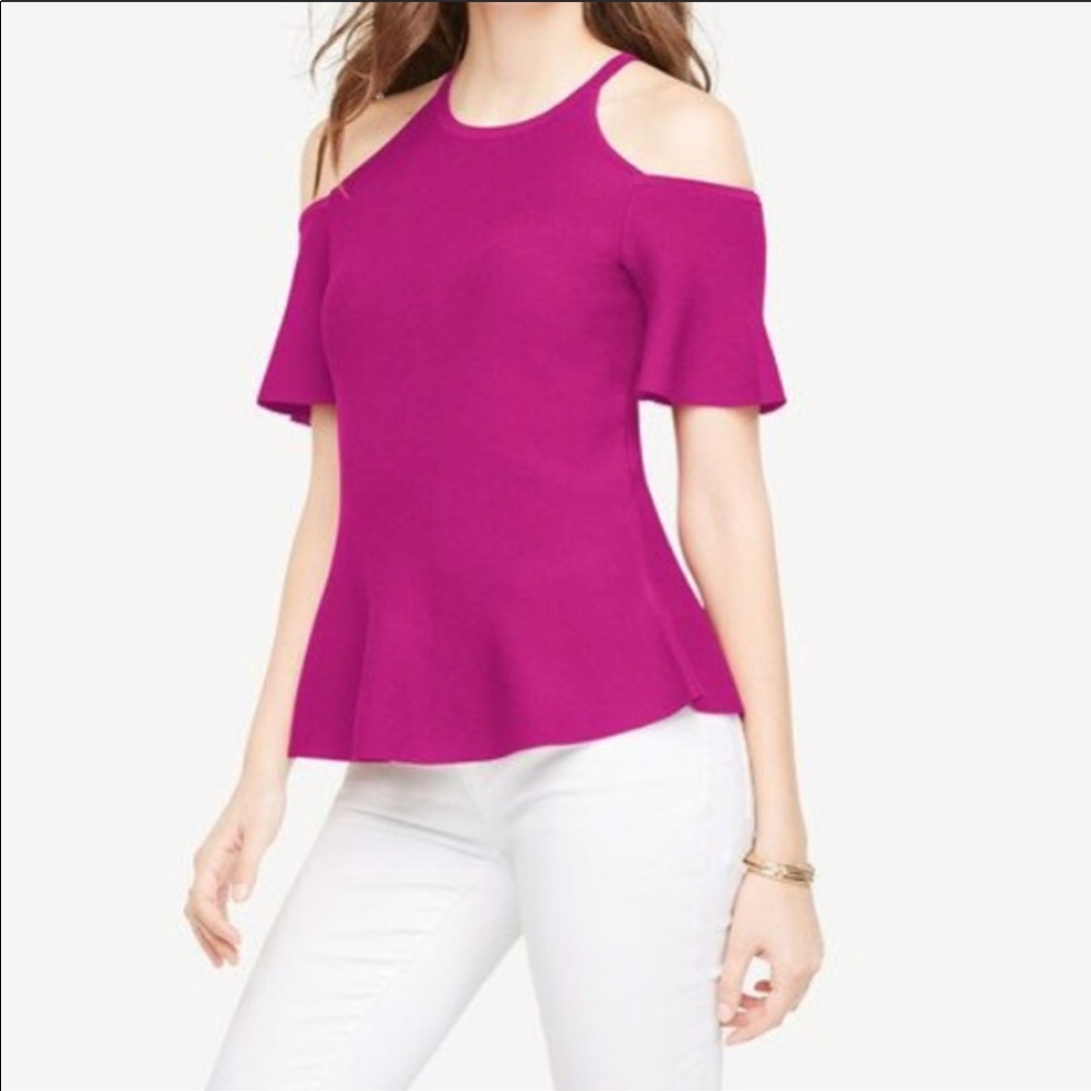 Ann Taylor Cold Shoulder Peplum Top